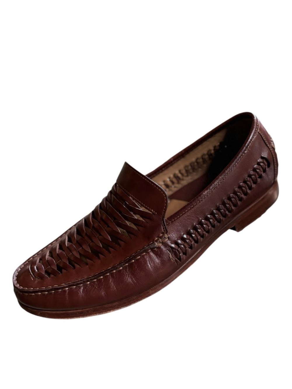 Johnston & Murphy Brown Woven Leather Loafers Mens Size 11 Sheepskin Lining